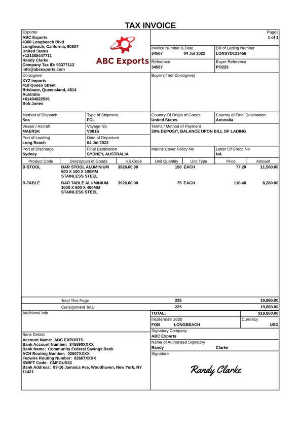 Tax invoice template